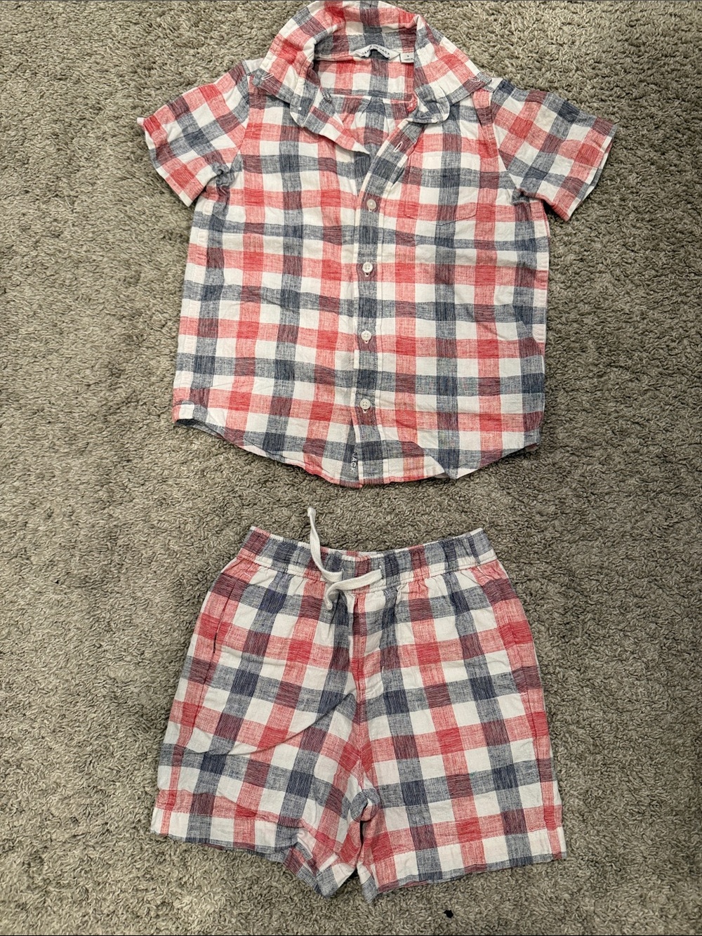 Janie and Jack Red, Blue & White Plaid Short Pajama Set